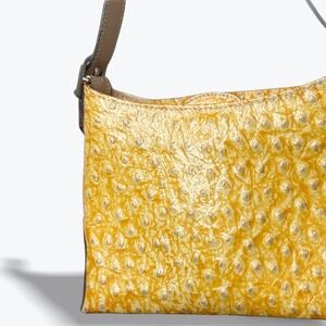 Lancaster Paris Yellow Ostrich Embossed Leather‎ Shoulder Bag Designer